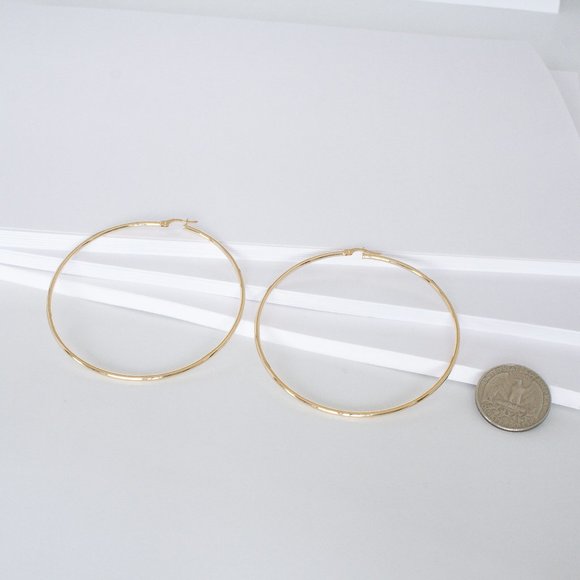 XLarge 70 mm Gold Hoop Earrings Real 10K Yellow Gold Hoops NEW! Stamped 10K - Picture 3 of 4
